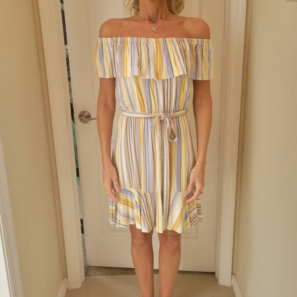 Off Shoulder Lascana Striped Carmen Flounce Dress